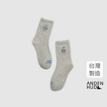 【Anden Hud】兔子便利商店系列．刺繡中筒襪(淺麻灰-刺繡Mogu購物) 台灣製 海外禁售
