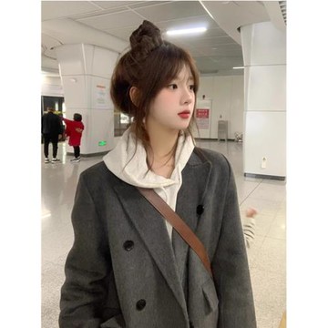 灰色呢子大衣女中長款2025年冬季新款羽絨內膽正肩赫本風毛呢外套