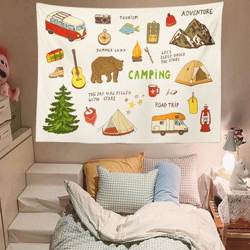 北歐ins露營美學復古掛布墻布床頭臥室宿舍大背景布墻壁裝飾掛毯