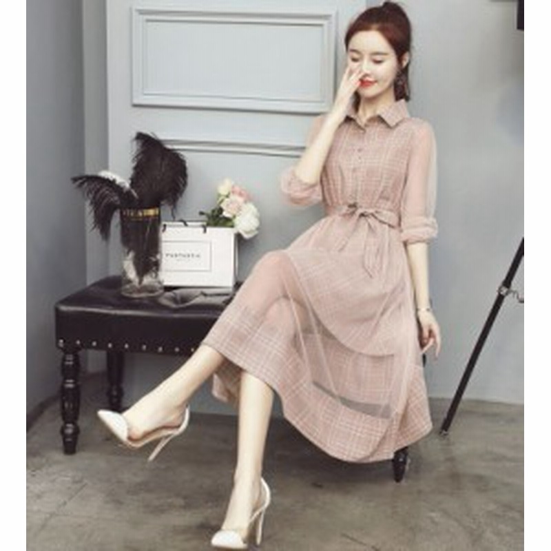 ２パターン シースルー チェック柄 シャツワンピース ウエストリボン フレアワンピース ミディ丈ワンピース 半袖ワンピ 長袖ワン 通販 Lineポイント最大1 0 Get Lineショッピング