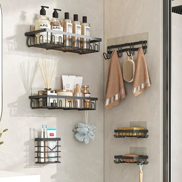 【LEZUN/樂尊】浴室置物架套裝免打孔浴巾架子