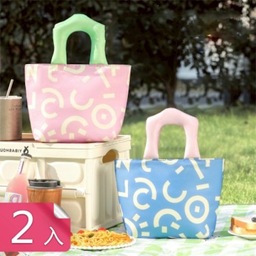 【荷生活】防水防污棉柔手提多層保鮮便當袋 塗鴉系列立體有型手提保溫袋-2入組