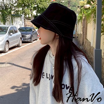 【HanVo】韓版休閒時尚漁夫帽 百搭遮臉質感水桶帽 韓系女帽 女生配件 C01-8110