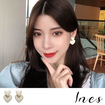【INES】韓國設計S925銀針兩戴法雙層愛心復古造型耳環