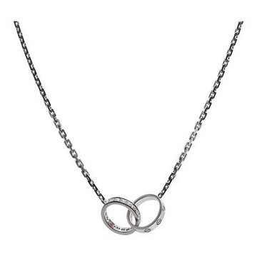 Cartier 經典LOVE系列18K白金鑲鑽雙環吊墜項鍊(銀色)
