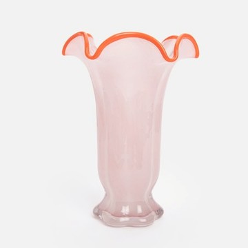 奧可利花朵玻璃花器29cm 粉紅橘邊