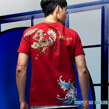 【新品官網獨家↘新年價㊣】金標百福浪花鷹匠短TEE(紅) -  BLUE WAY 日本藍