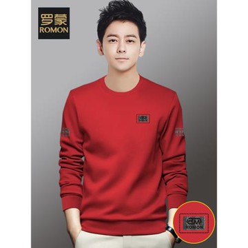 羅蒙衛衣男加絨2025秋冬新款寬松圓領長袖T恤男士打底套頭衫男裝