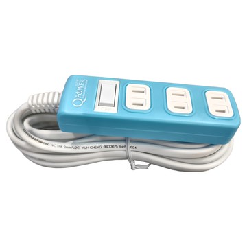 太順電業 QPOWER 1切4座2P延長線插座 TS-214B-B 碧藍色  4.5m  1條