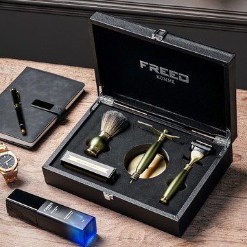 客製化禮物【FREED】五刀式古銅刮鬍刀豪華禮盒四件組 - 大地綠