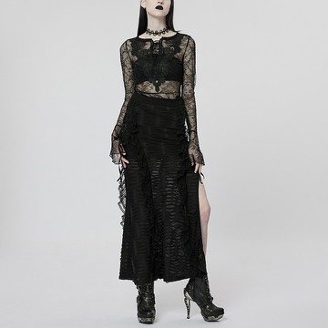 哥德祭司做舊開衩針織半裙