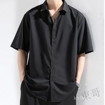🐱 限時下殺 🐱 短袖襯衫男[M-8XL]寬鬆垂感 冰絲襯衫 商務襯衫 工作襯衫 大尺碼翻領五分袖襯衣韓版文藝風 FKJ