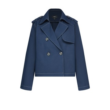 短版斜紋雙排釦風衣外套/深藍色 | 5628103079