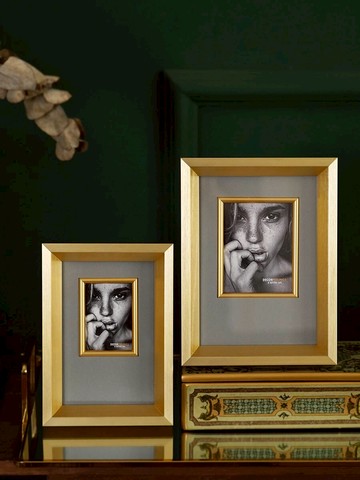 費靈家居實木金色灰色卡紙相框 創意輕奢時尚長方形木制畫框擺臺