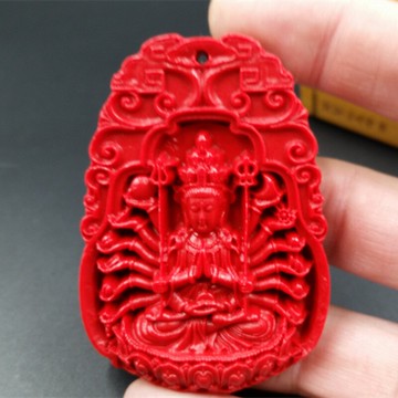 高檔精美仿天然玉石朱砂千手觀音吊墜雞血紅朱砂吊墜牌子