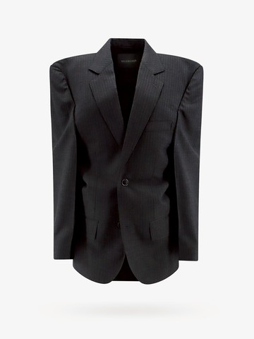 Cut away boxy wool blazer with striped motif - BALENCIAGA - gender_Woman