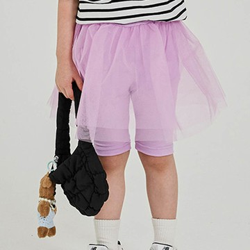 韓國 W.S.B. - 鬆緊腰層次網紗五分內搭褲-淡紫