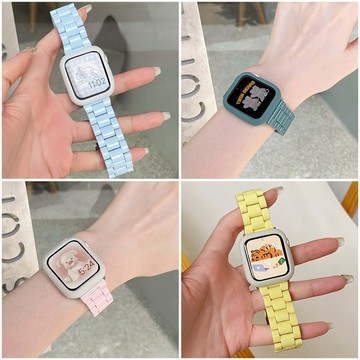 夏日多彩錶帶 保護殼套裝 適用 蘋果 Apple Watch 10 9 8 7 6 SE 42mm 46mm 手錶錶帶