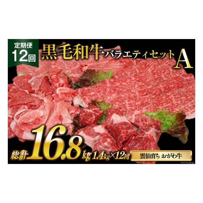 ふるさと納税 長崎県 雲仙市 定期便 12回 牛肉 雲仙育ち おがわ牛 バラエティーセットA 総計16.8kg(1.4kg×12回) 黒毛和牛 上ロース薄切り肉 モモ薄切り肉 切…