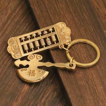 純黃銅招財貔貅龍鳳活動算盤汽車鑰匙扣掛件財源滾滾吊墜禮品