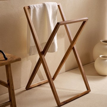 快速出貨 可開發票 ZaraHome相思木歐式簡約可折疊毛巾架實木晾曬架北歐免打孔置物架