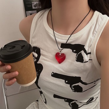 【台灣公司 可打統編】免運 y2k愛心紅色玻璃愛心吊墜項鏈韓國時尚個性百搭小眾設計鎖骨鏈 可開發票 全館五折 工廠現貨直銷 新品特價 z9211