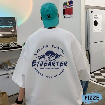 重磅五分袖 港風短袖T恤 純棉上衣 T恤 短袖上衣 印花上衣 圓領上衣 男女情侶款 ATUC47【FIZZE】