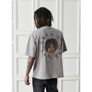 harsh and cruel街頭手繪臟辮金牙小黑人發泡寬松純棉針織短袖T恤