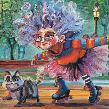 輪滑畫原創藝術小幅厚塗紙板油畫