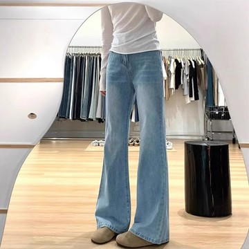 淺色微喇牛仔褲女薄款夏季新款大碼胖mm顯瘦梨形身材喇叭馬蹄褲子鑫弘-素時衣櫥
