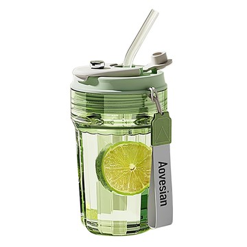 Mass 生活好物 Tritan材質耐熱隨行杯/吸管杯/咖啡杯/運動水壺/搖搖杯/環保杯 彈蓋 直飲  420ml  1個  抹茶色