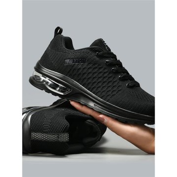 冬季新款男鞋運動鞋網面透氣休閑鞋黑色耐磨減震氣墊鞋防滑跑步鞋