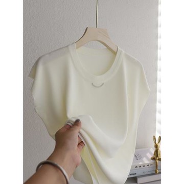 冰絲短袖t恤女圓領小飛袖針織衫夏季薄款罩衫外穿打底衫背心上衣