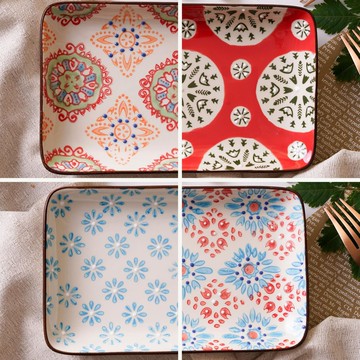 法國 Chehoma - 點繪圖騰-長方盤 (長度18.5cmx寬度12cm)-4入