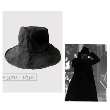 日系設計師款男女黑色純棉帽子男女百搭純棉防曬寬檐盆帽可折疊