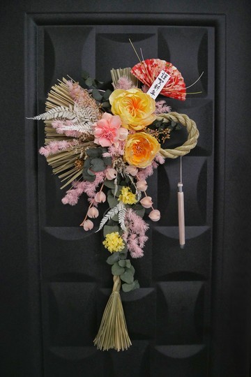 客製款大型祈福注連繩【柔粉明黃】新年掛飾/日式春聯/新年佈置