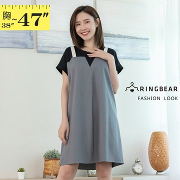 連身裙--極簡風格時尚小眾高端假兩件吊帶拼接修身洋裝(灰XL-3L)-D649眼圈熊中大尺碼