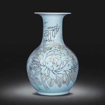 景德鎮陶瓷器花開富貴描金賞瓶手繪大花瓶擺件中式玄關客廳裝飾品