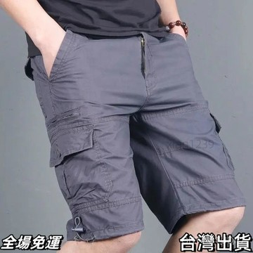 速.發 夏季新款水洗多口袋寬鬆潮牌工裝短褲男士百搭休閒五分褲沙灘褲 台出