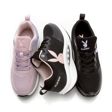 PLAYBOY 飛織樂活 足弓氣墊休閒鞋-粉/黑粉/黑紫(PY1037)