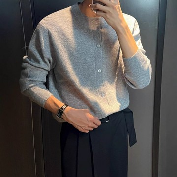 針織衫開衫長袖T恤男士春秋冬季韓系潮流高級感毛衣寬松休閑外套鑫弘-衣錦男裝