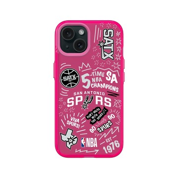 iPhone 15 Clear 粉漾桃 - NBA - 塗鴉系列-聖安東尼奧馬刺 San Antonio Spurs - Graffiti