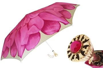 Pasotti 葩莎帝 女士粉色大丽花伞面 复古手柄 折叠伞