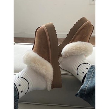 皮毛一體厚底雪地靴包頭防滑平底半拖棉鞋居家外穿羊皮毛毛拖鞋女