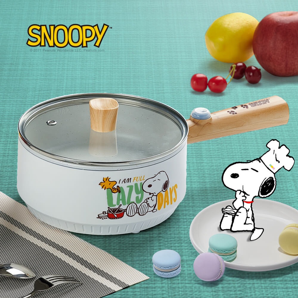 【SNOOPY 史努比】吃貨系列-S18雙層防燙不沾烹飪鍋1.6L-木紋款