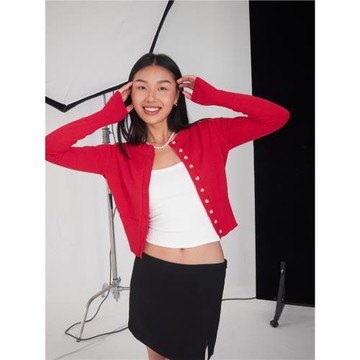 A DoOr 開運正紅針織開衫薄款外套親膚Lucy毛衣長袖美式復古