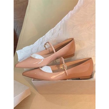 香港法式氣質尖頭單鞋女淺口晚晚風真皮瑪麗珍鞋春秋軟底平底瓢鞋