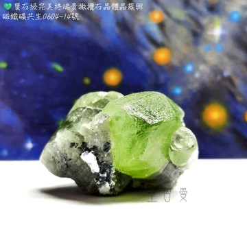 寶石級完美終端貴橄欖石晶體晶簇與磁鐵礦共生0604-14號(Peridot) ~稀有大晶體，招財，化煞，好眠，帶來幸運