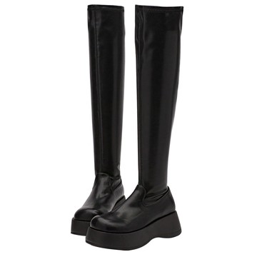 【Grace Gift】靴子 長靴 膝上靴【漂亮歐膩輕量厚底襪套膝上靴】1色 35-40號 過膝靴