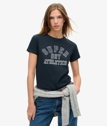 Superdry Women's Women's Athletic Essentials Graphic Fitted T-shirt Navy / Eclipse Navy Slub - Size: 8 Size: 4